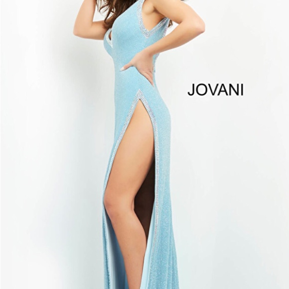 Like NEW high slit Jovani Blue sparkle size 4 with AB crystal trim